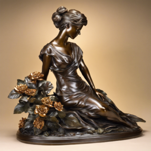 Lady with Flowers Bronze Statue